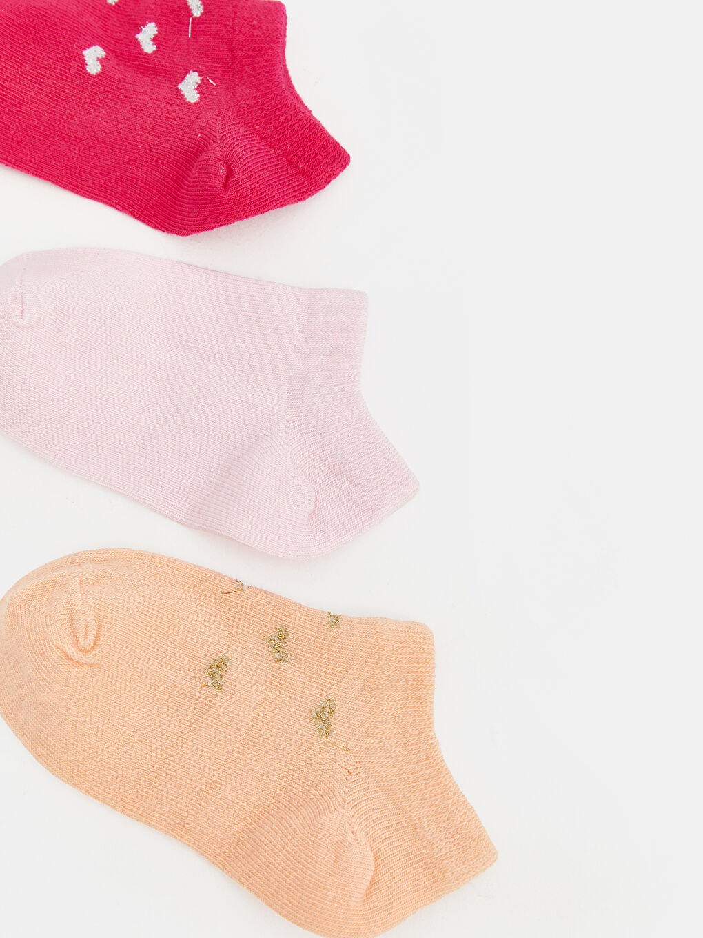 Fuşya Kalp Baskılı Kız Bebek Patik Çorap 3'lü	-1