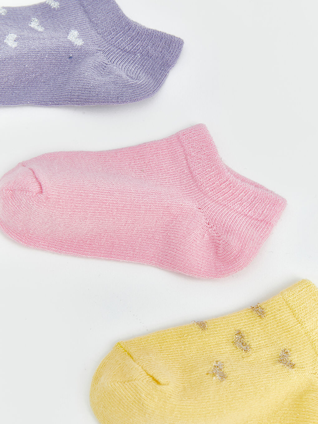 Lila Kalp Baskılı Kız Bebek Patik Çorap 3'lü	-1