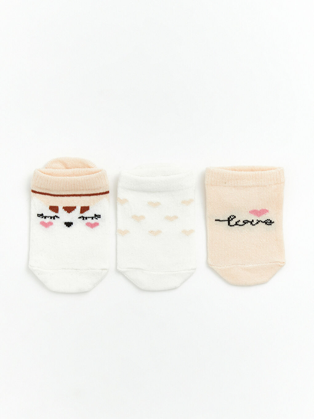 Pembe Desenli Kız Bebek Patik Çorap 3'lü