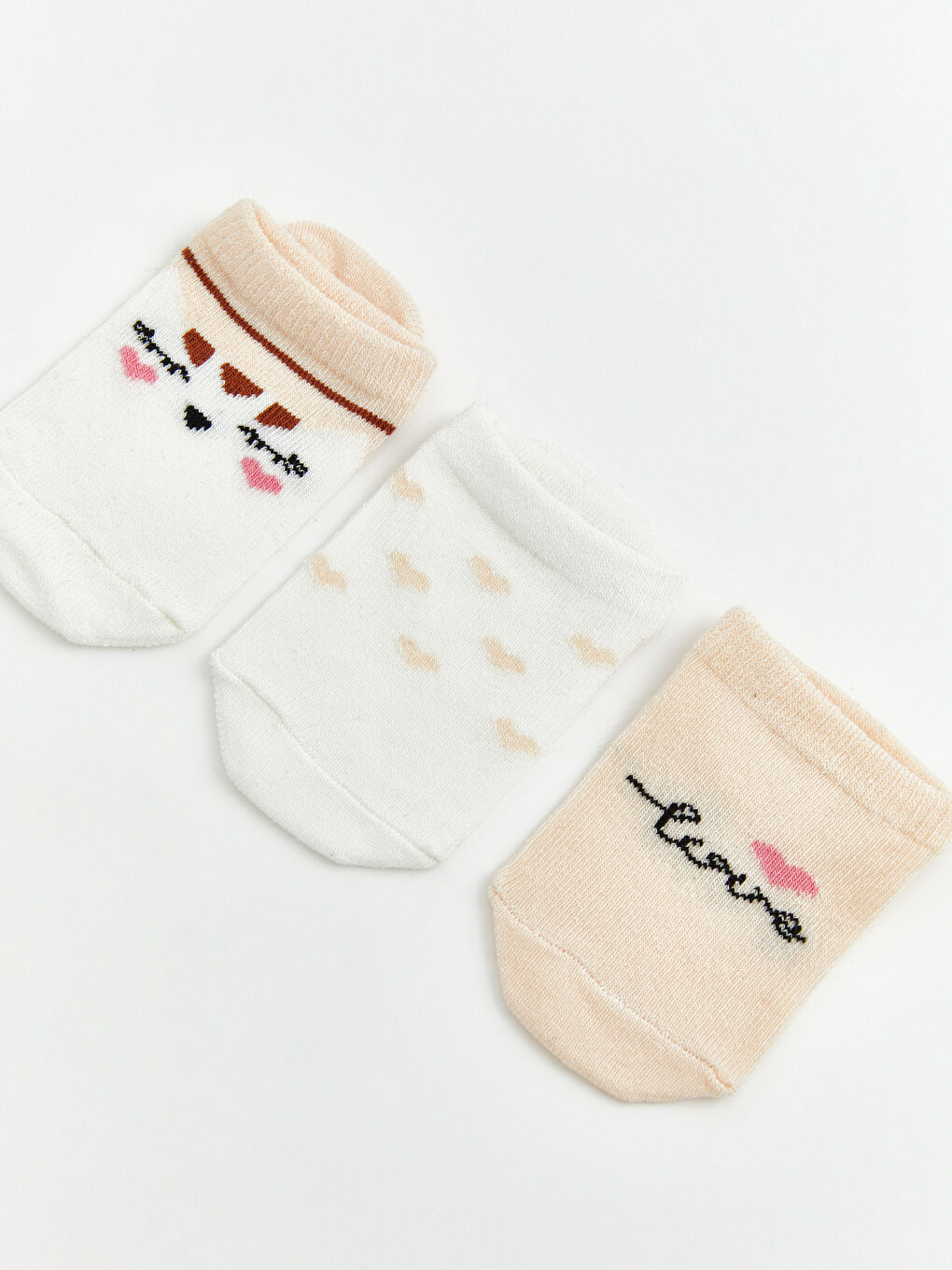 Pembe Desenli Kız Bebek Patik Çorap 3'lü-1