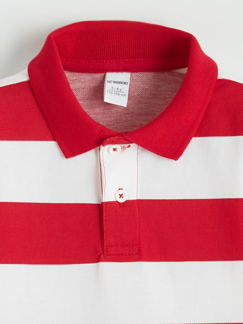 Kırmızı Polo Yaka Çizgili Erkek Çocuk Pike Tişört-1