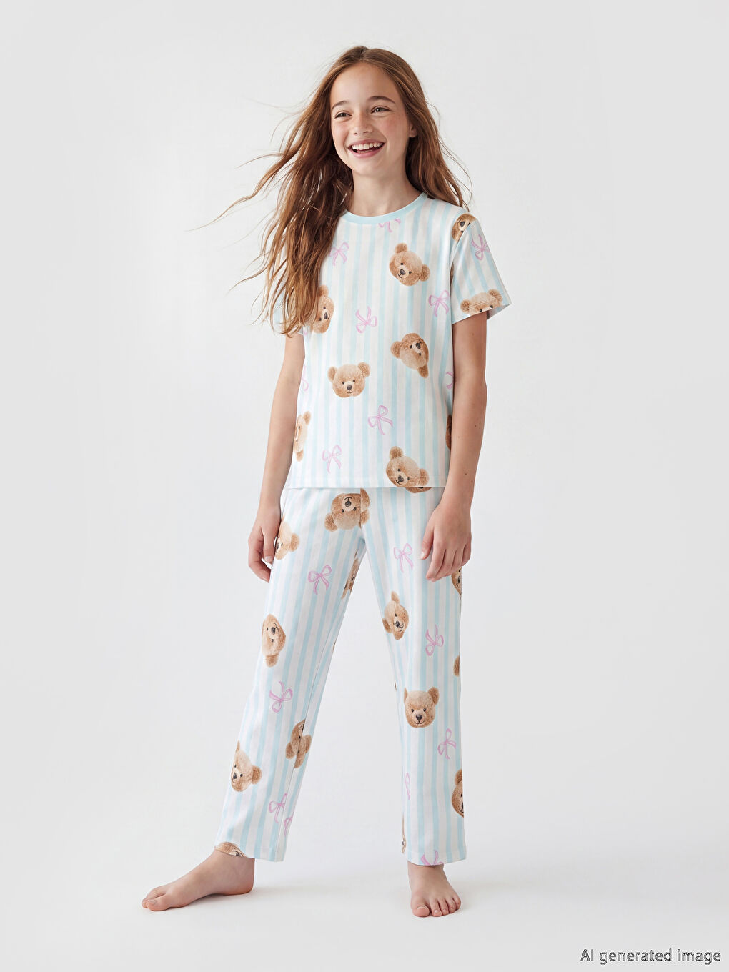 Bear Printed Girls' Capri Pyjamas Set