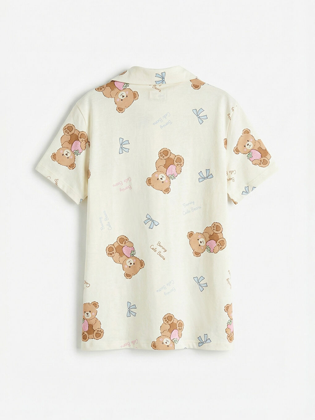 Ekru Gömlek Yaka Baskılı Kız Çocuk Şortlu Pijama Takım-2