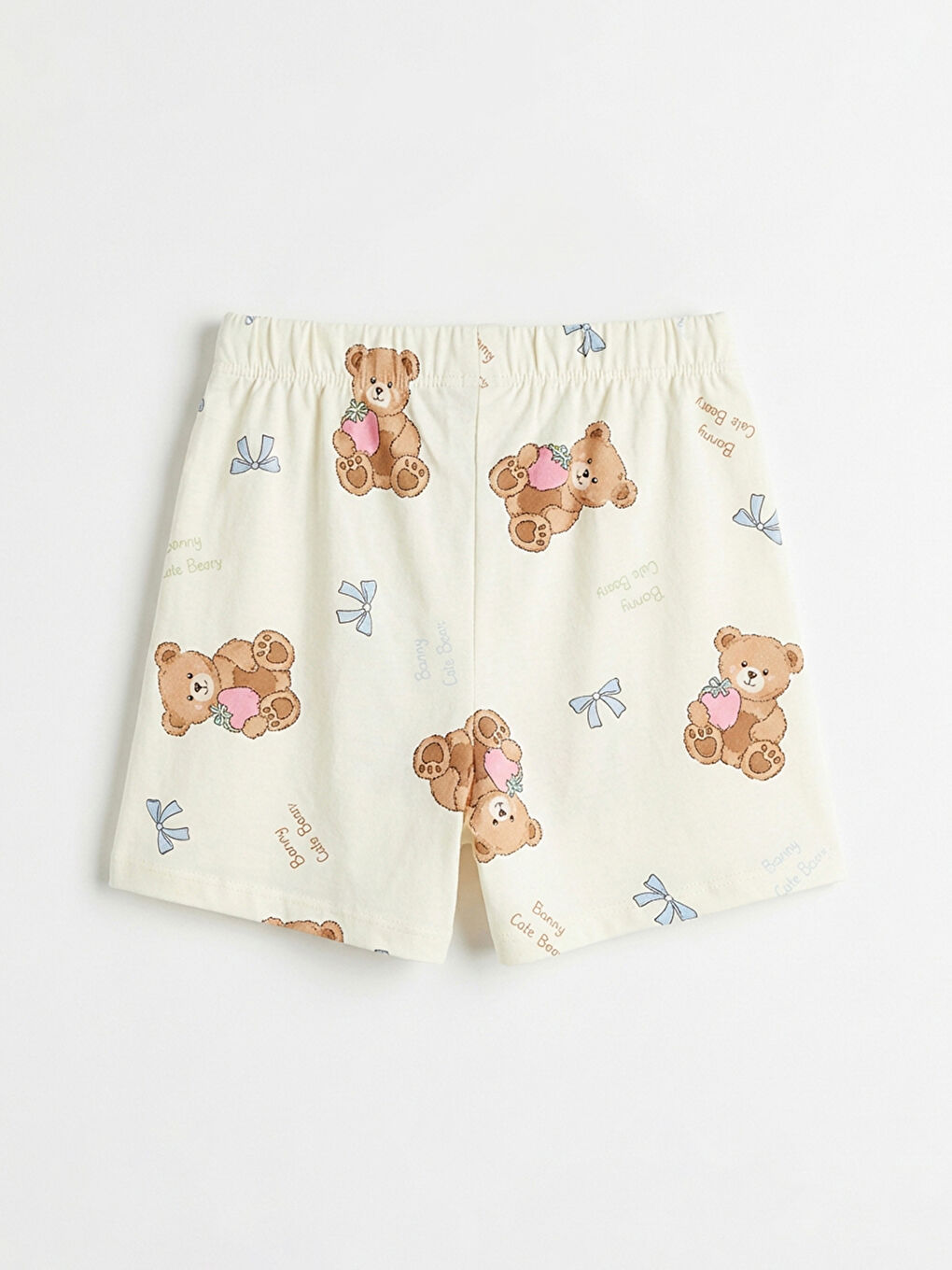 Ekru Gömlek Yaka Baskılı Kız Çocuk Şortlu Pijama Takım-3