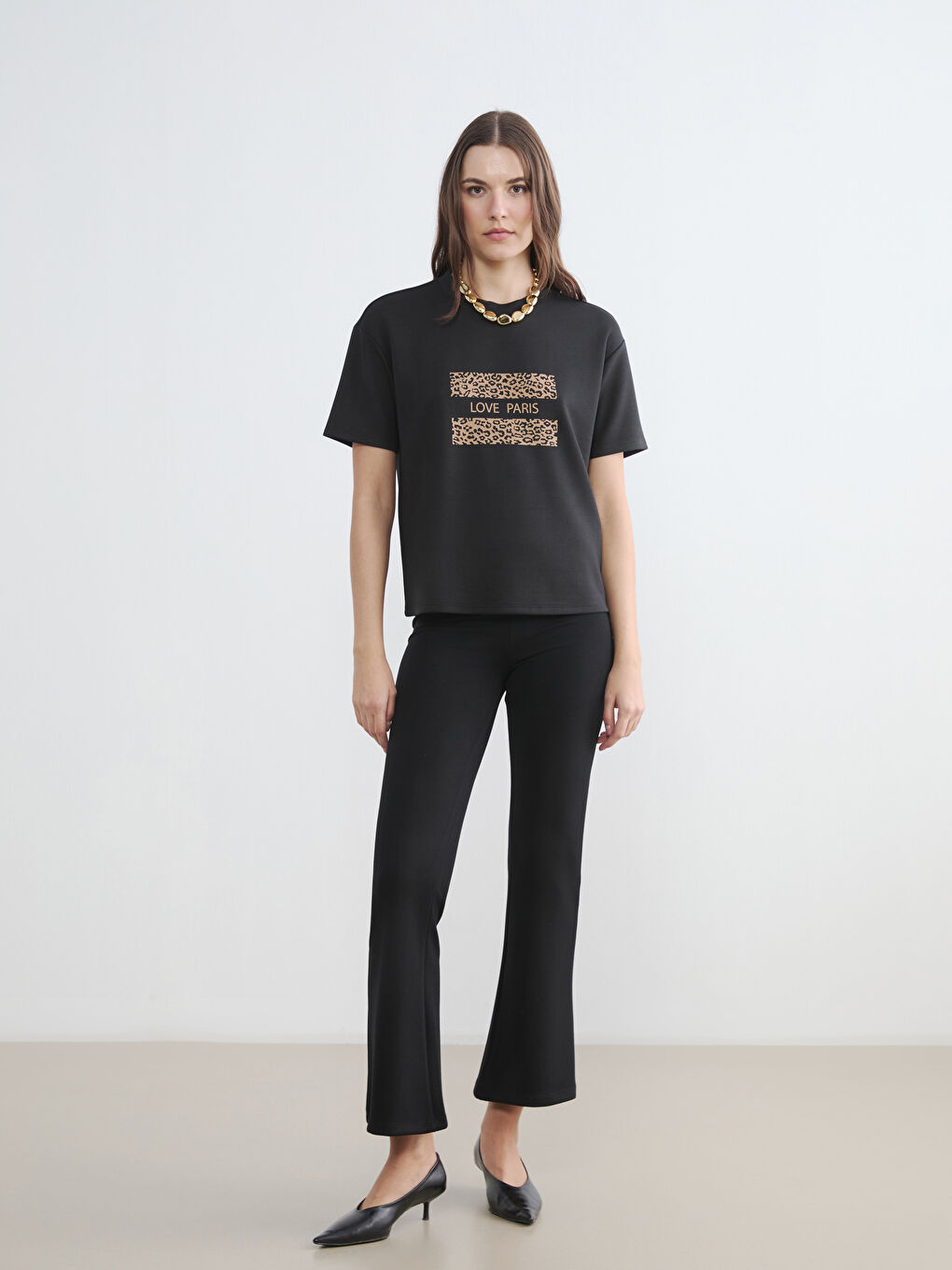 Женщины Черный Футболка-1