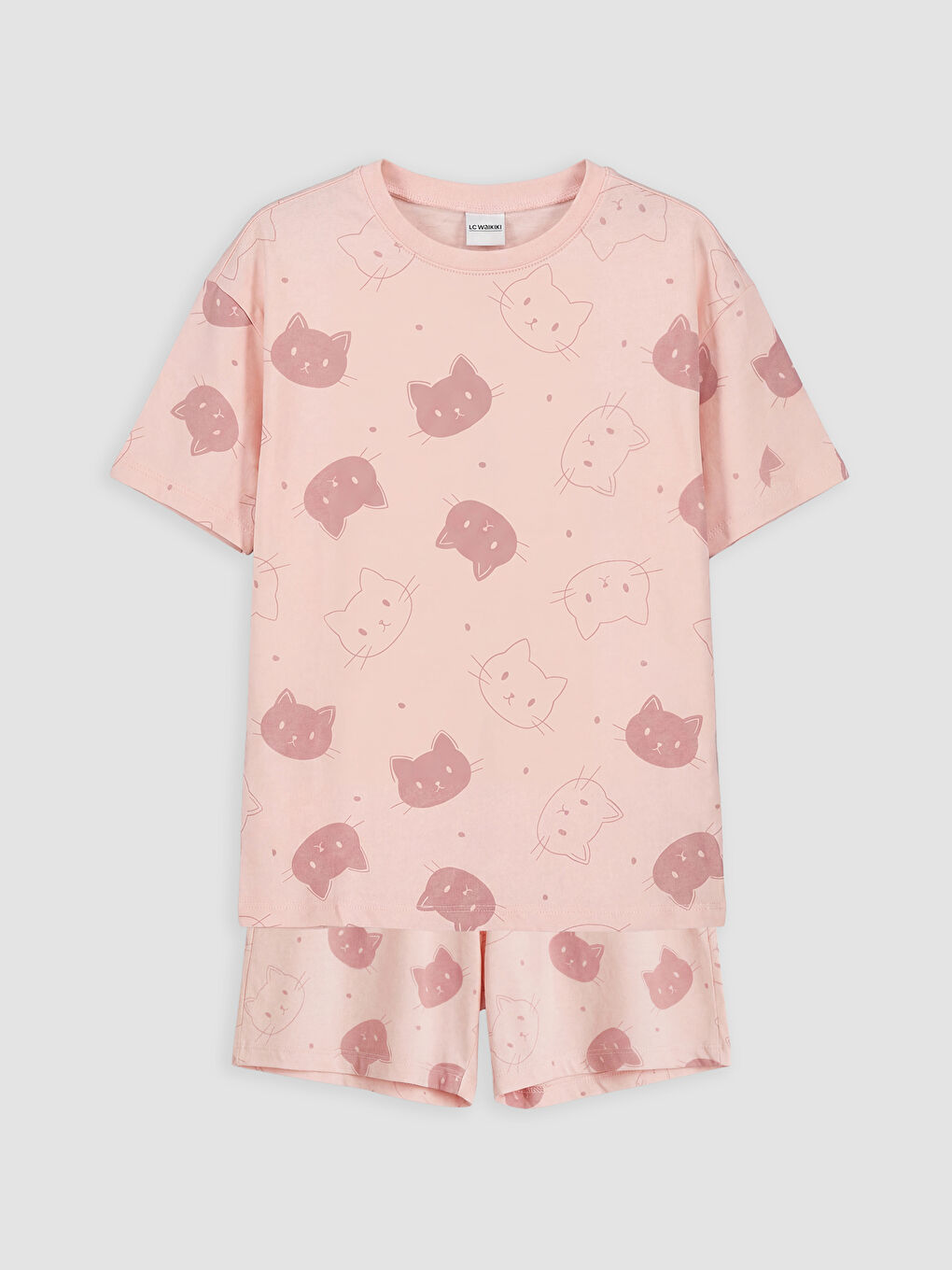 Pembe Baskılı Kız Çocuk Şortlu Pijama Takımı