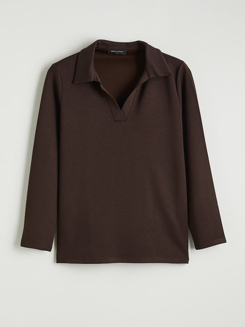 Kahverengi Polo Yaka Kadın Sweatshirt-4