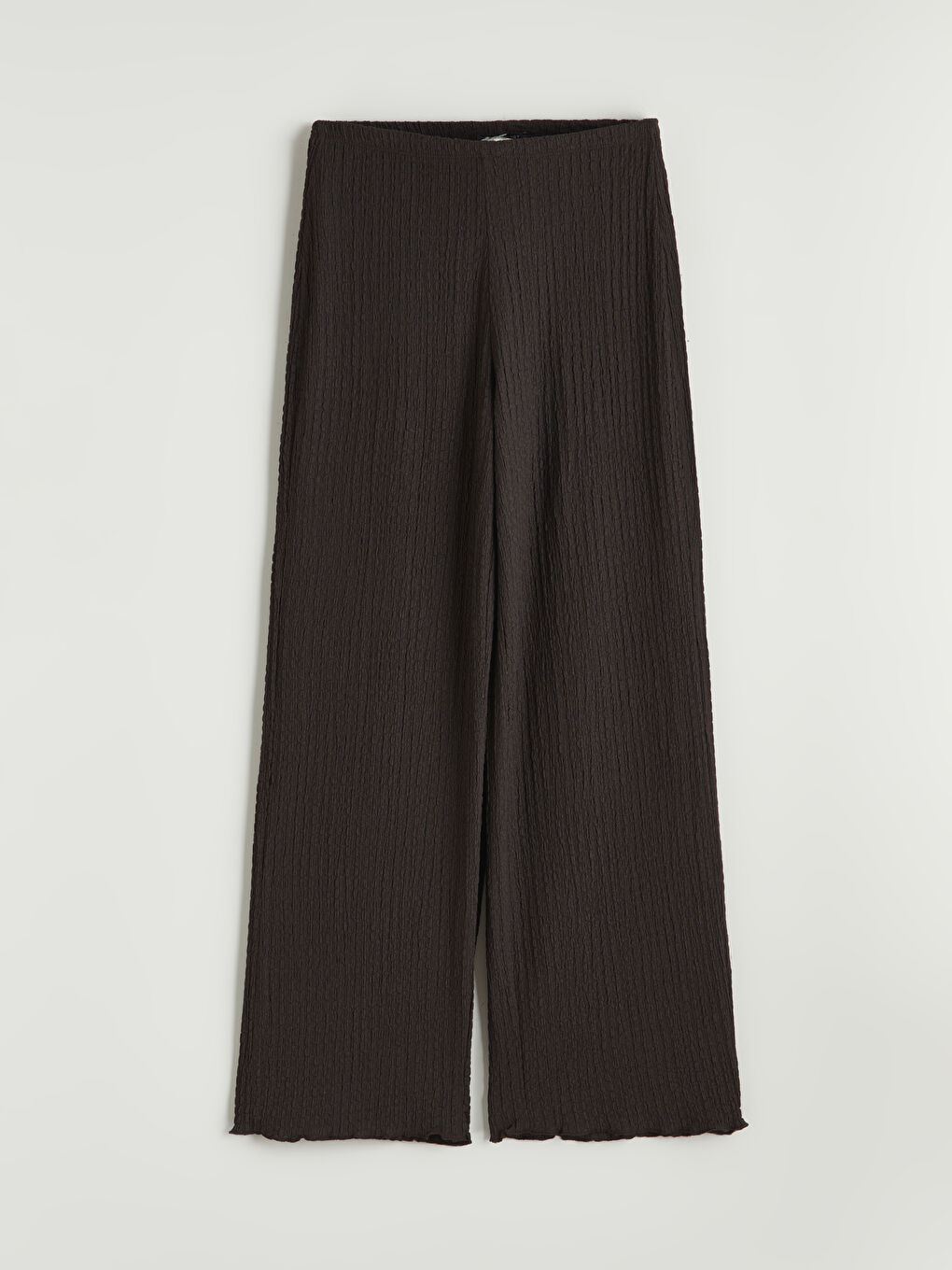 Kahverengi Beli Lastikli Dokulu Geniş Paça Kadın Pantolon-4