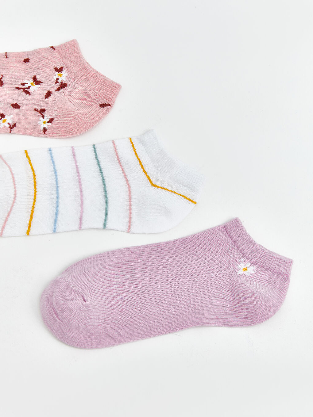 Pembe Desenli Kadın Patik Çorap 3'lü-1