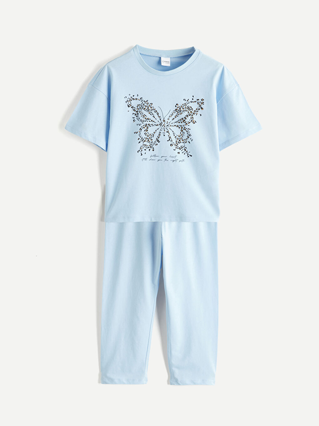 Mavi Kız Çocuk Kelebek Baskılı Pijama Takım