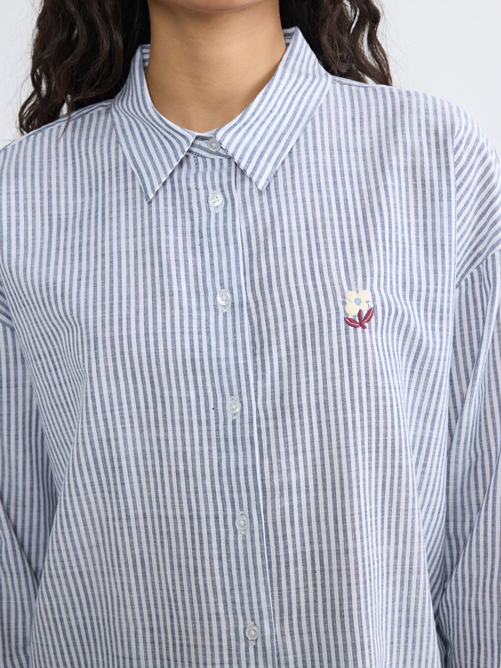 Lacivert Çizgili Poplin Kadın Gömlek Tunik-2