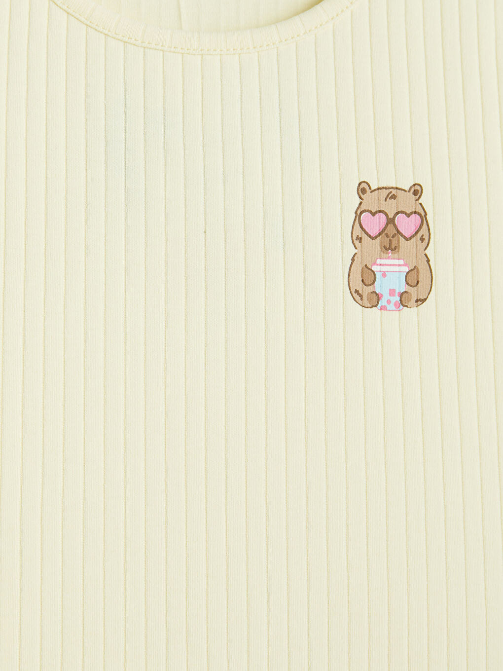 Bej Baskılı Kız Çocuk Şortlu Pijama Takımı-5