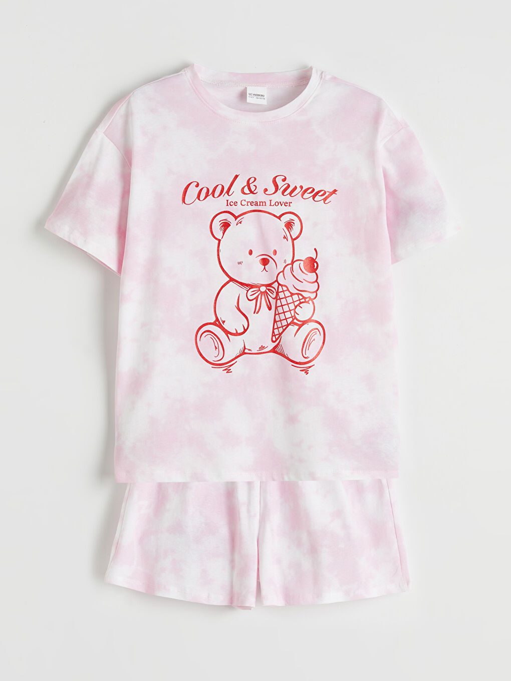 Pembe Bisiklet Yaka Baskılı Kız Çocuk Şortlu Pijama Takımı