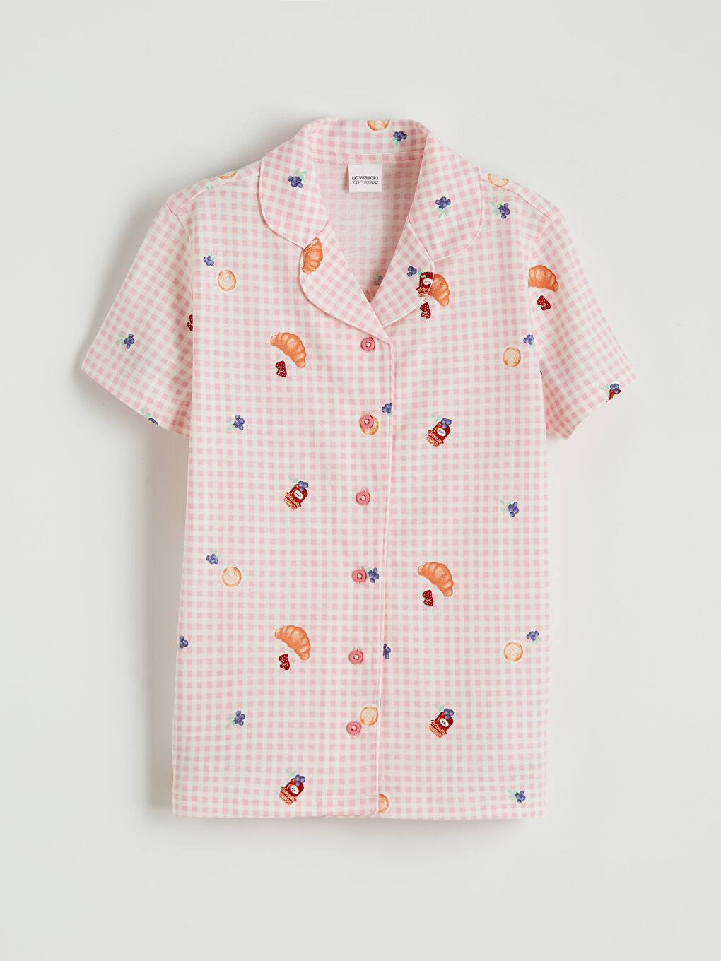 Ekru Gömlek Yaka Desenli Kız Çocuk Şortlu Pijama Takımı-1