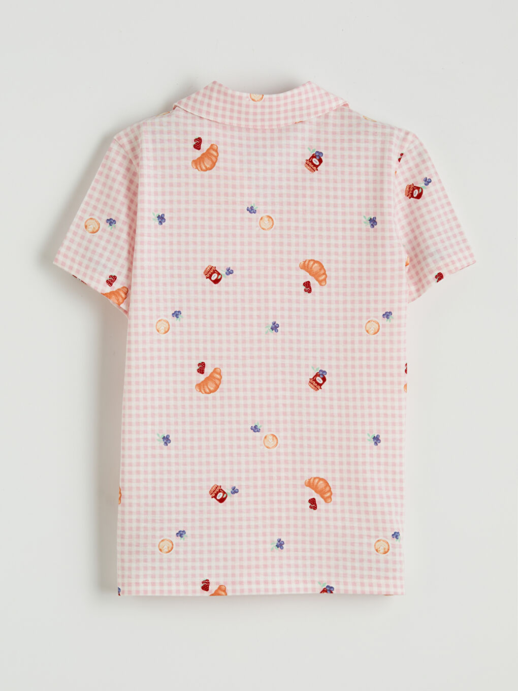 Ekru Gömlek Yaka Desenli Kız Çocuk Şortlu Pijama Takımı-2