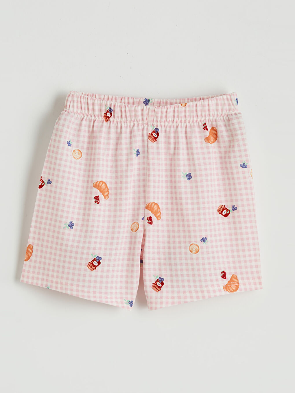 Ekru Gömlek Yaka Desenli Kız Çocuk Şortlu Pijama Takımı-3