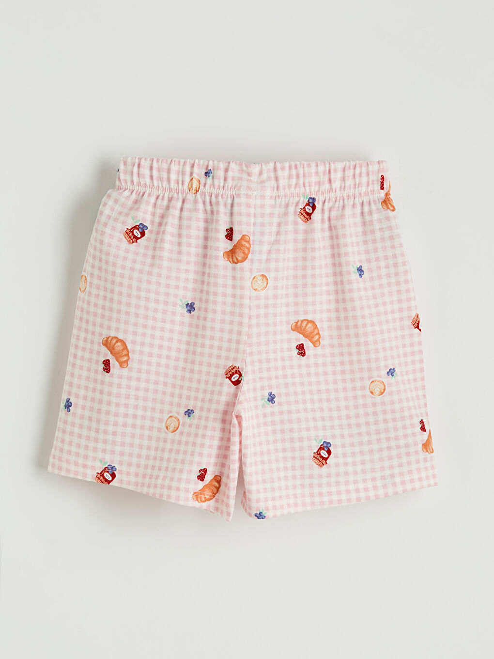 Ekru Gömlek Yaka Desenli Kız Çocuk Şortlu Pijama Takımı-4