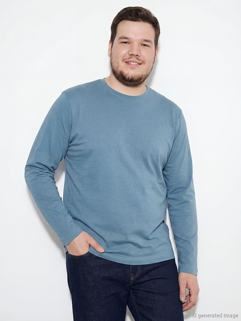 Mavi Bisiklet Yaka Uzun Kollu Erkek Tişört-1