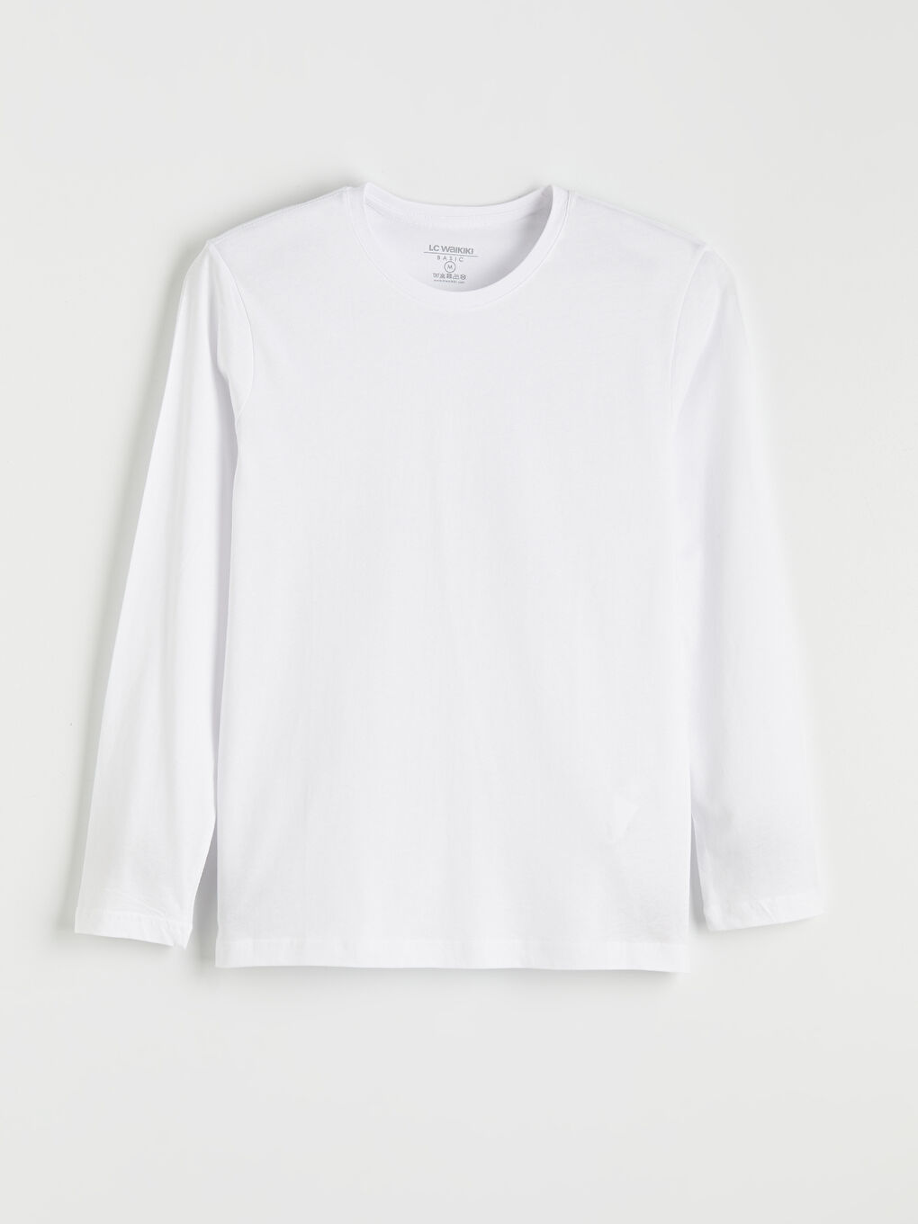 Beyaz Bisiklet Yaka Uzun Kollu Erkek Tişört