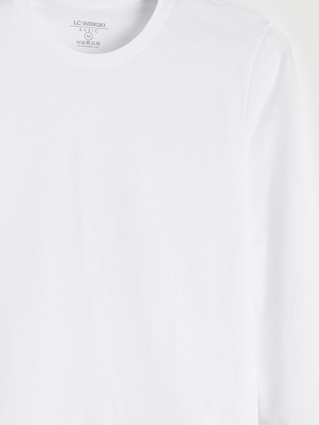 Beyaz Bisiklet Yaka Uzun Kollu Erkek Tişört-1