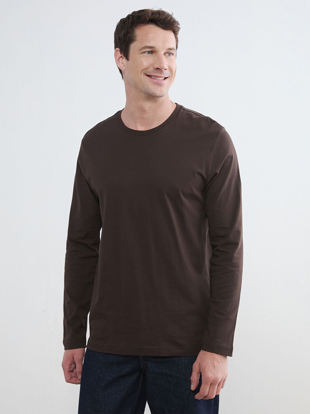 Kahverengi Bisiklet Yaka Uzun Kollu Erkek Tişört