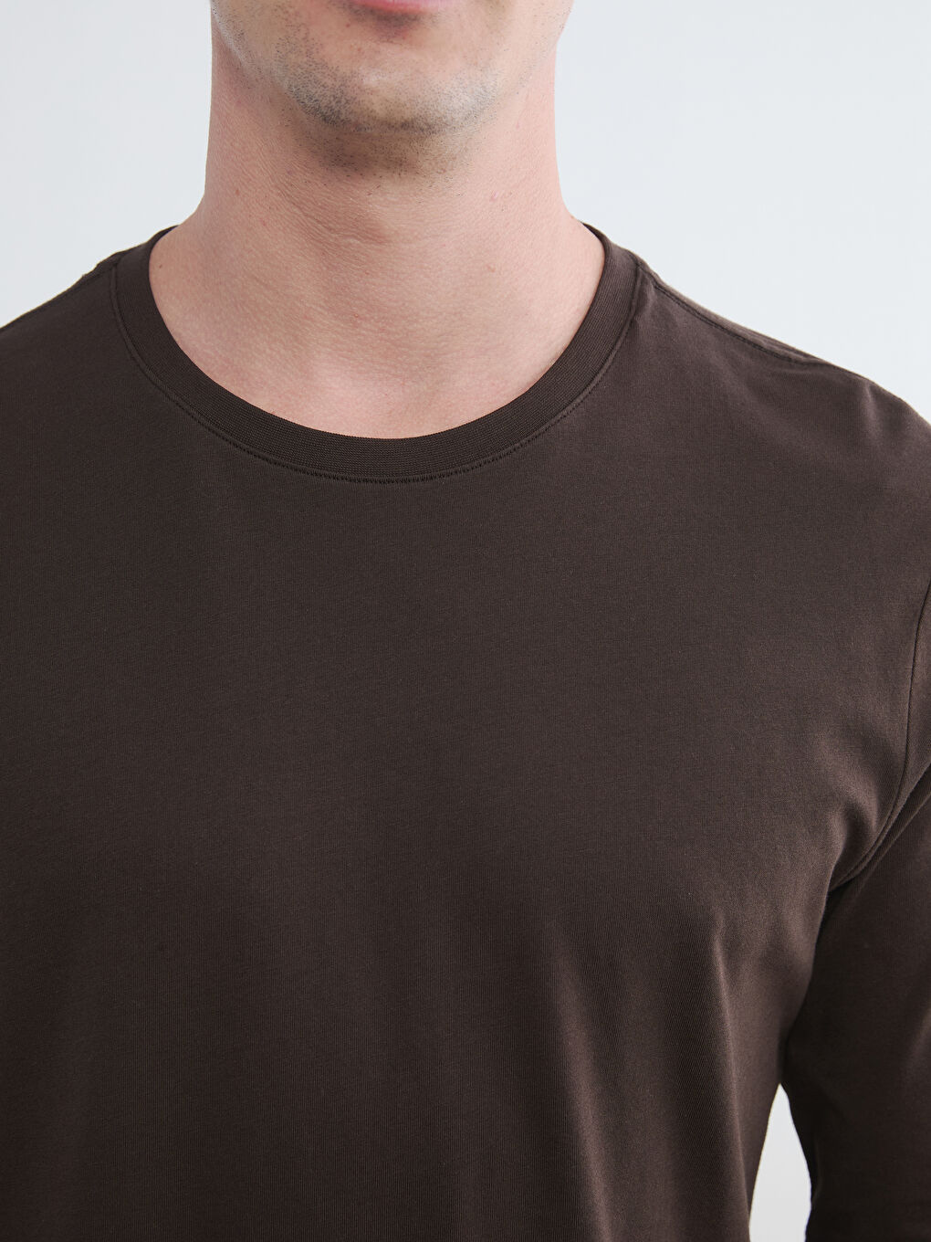 Kahverengi Bisiklet Yaka Uzun Kollu Erkek Tişört-2