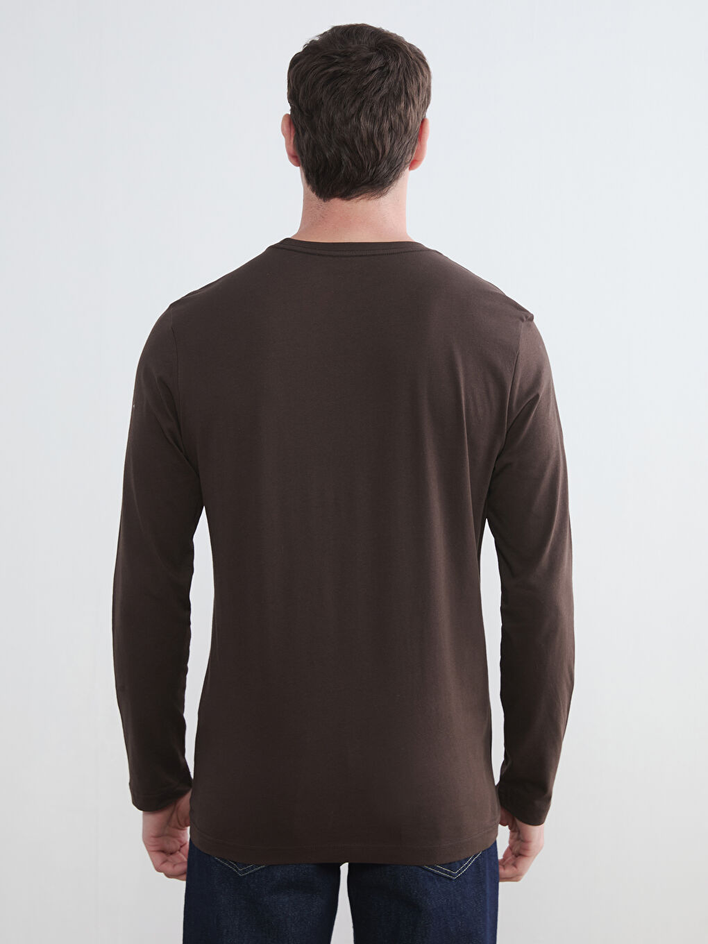 Kahverengi Bisiklet Yaka Uzun Kollu Erkek Tişört-3