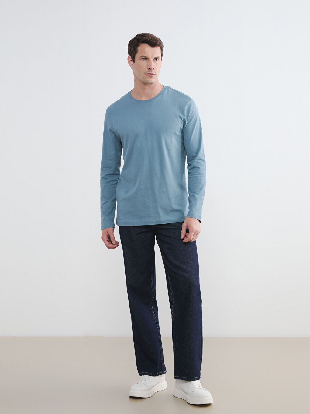 Мужская футболка с длинным рукавом и круглым вырезом-1