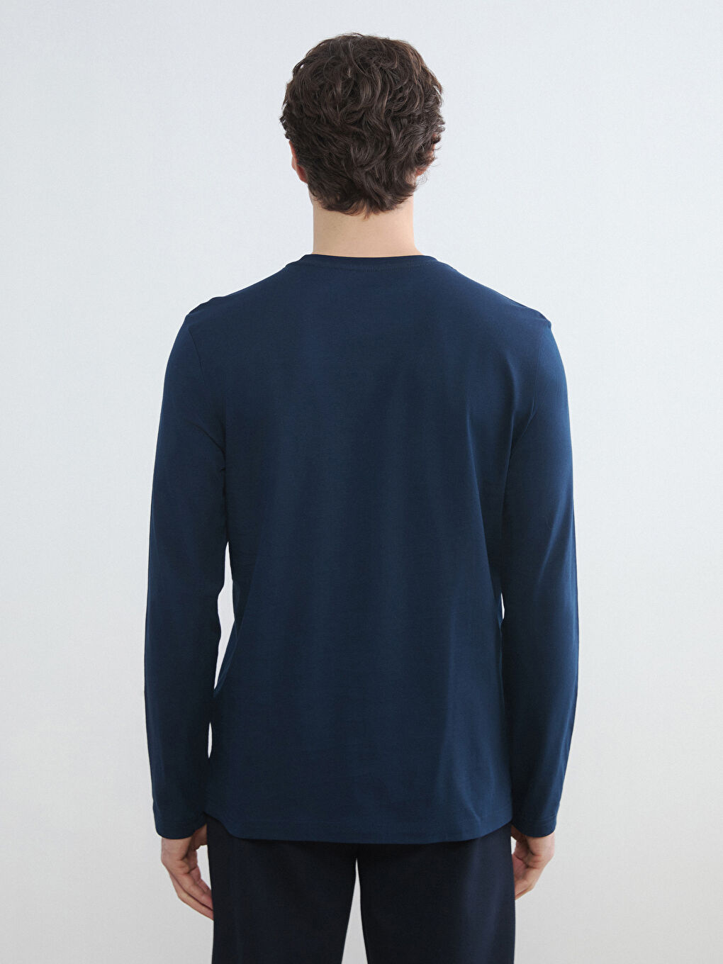 Lacivert Bisiklet Yaka Uzun Kollu Erkek Tişört-3