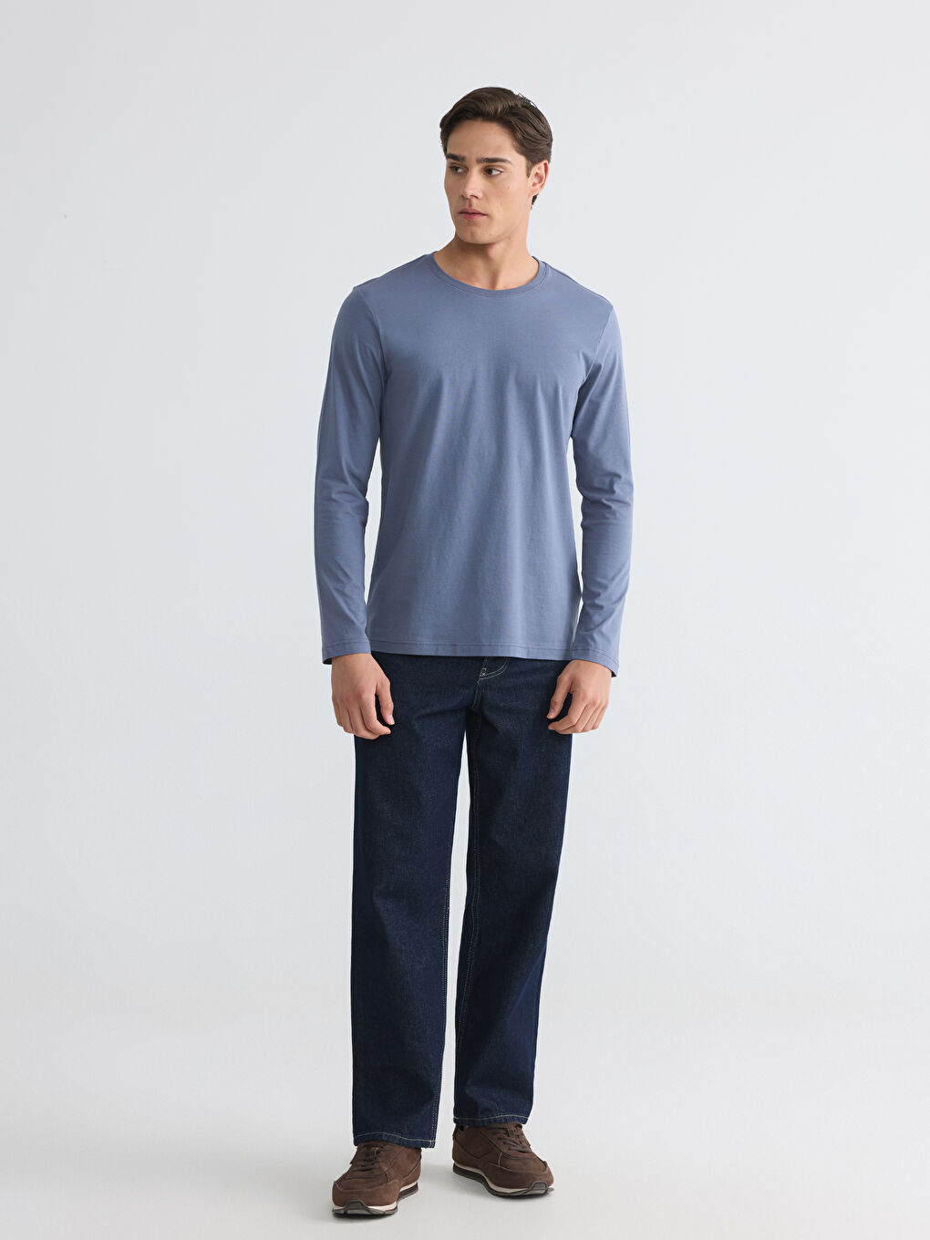 İndigo Bisiklet Yaka Uzun Kollu Erkek Tişört-1