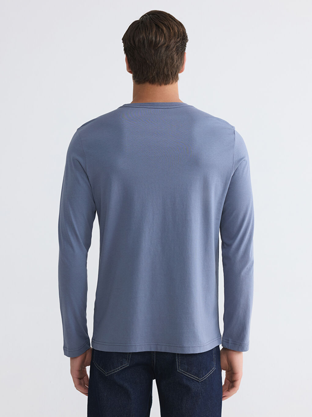 İndigo Bisiklet Yaka Uzun Kollu Erkek Tişört-3