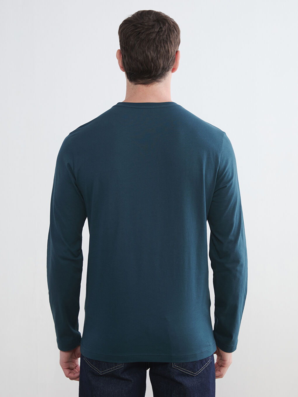 Мужская футболка с длинным рукавом и круглым вырезом-4