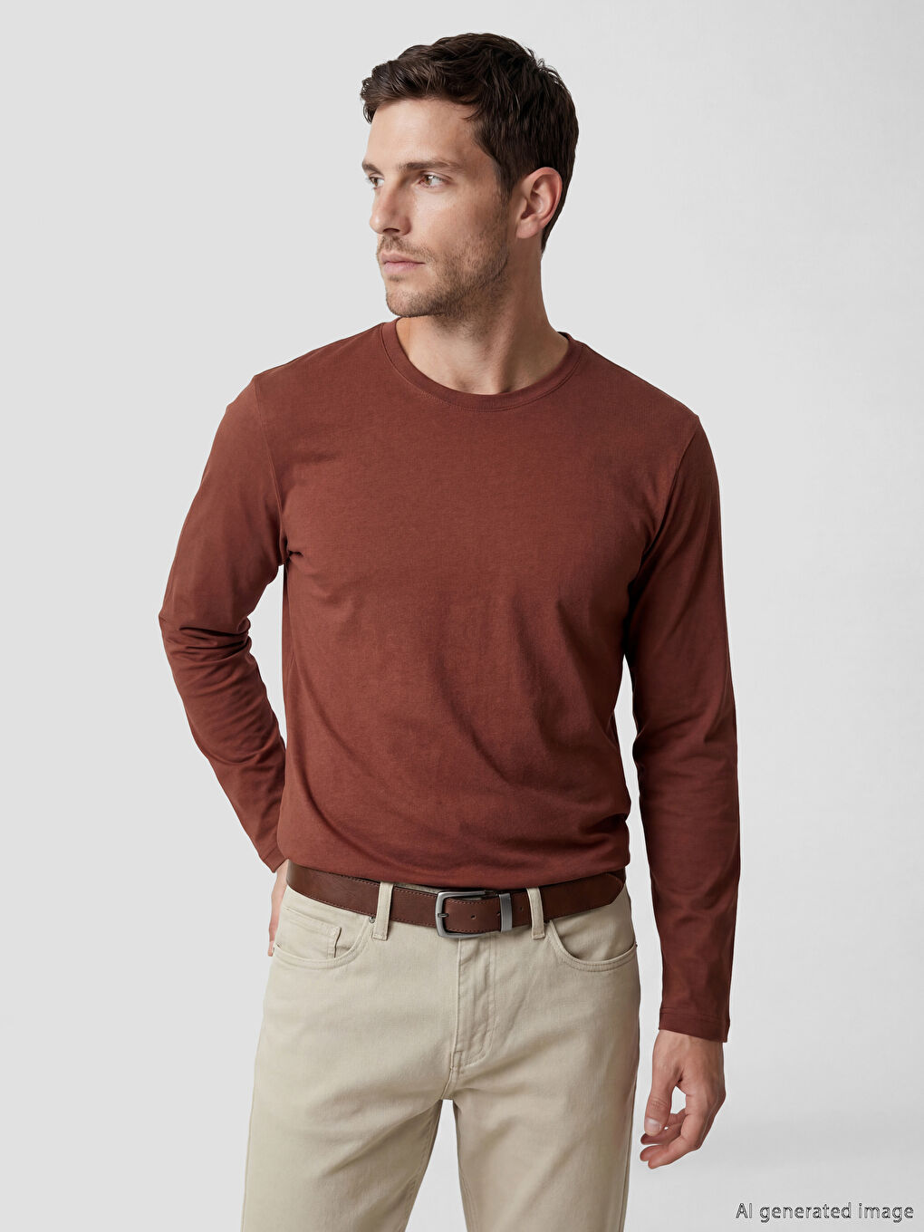 Kahverengi Bisiklet Yaka Uzun Kollu Erkek Tişört