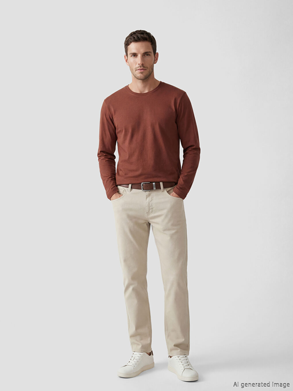 Kahverengi Bisiklet Yaka Uzun Kollu Erkek Tişört-1