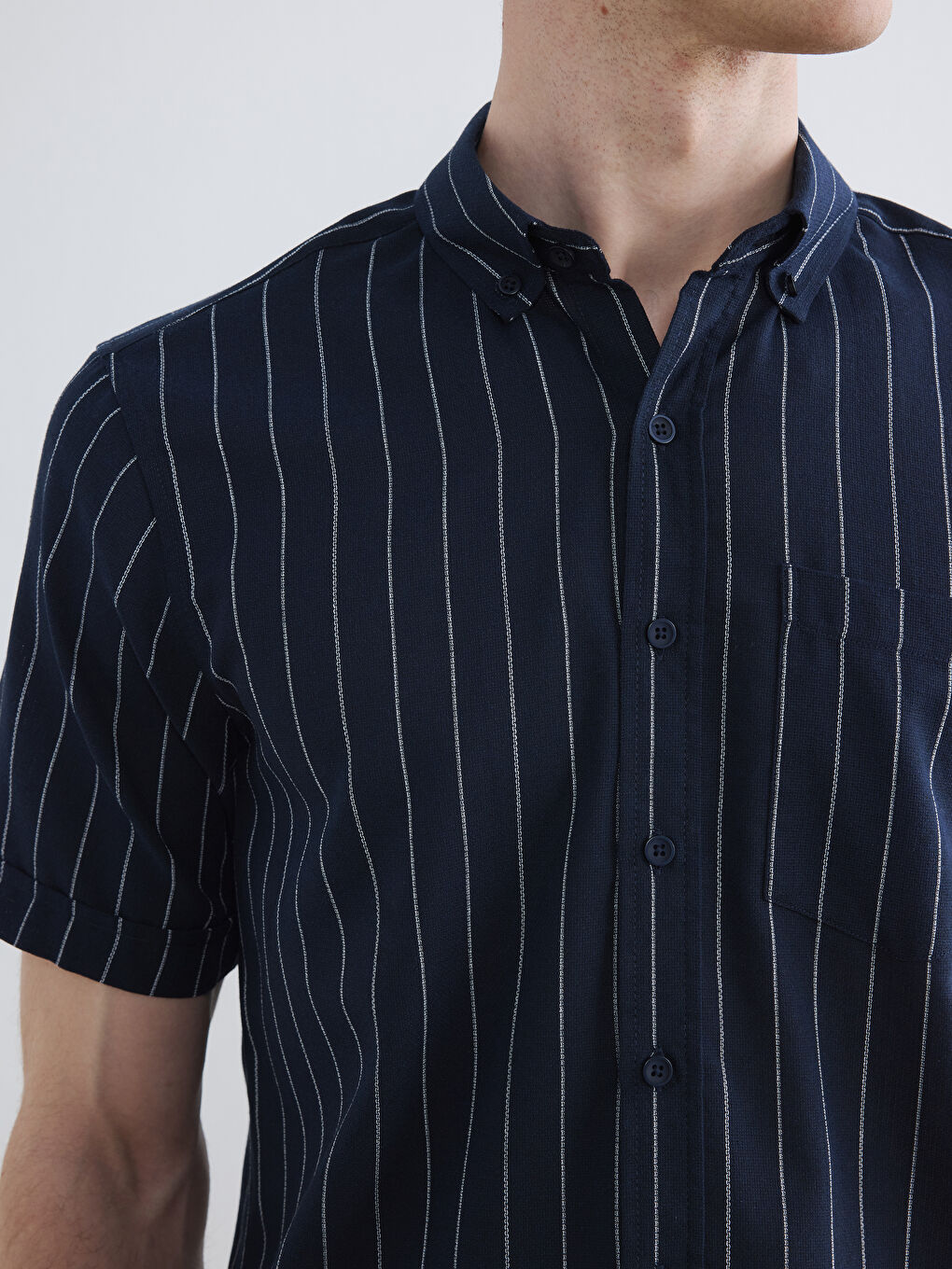 Lacivert Regular Fit Çizgili Erkek Gömlek-2