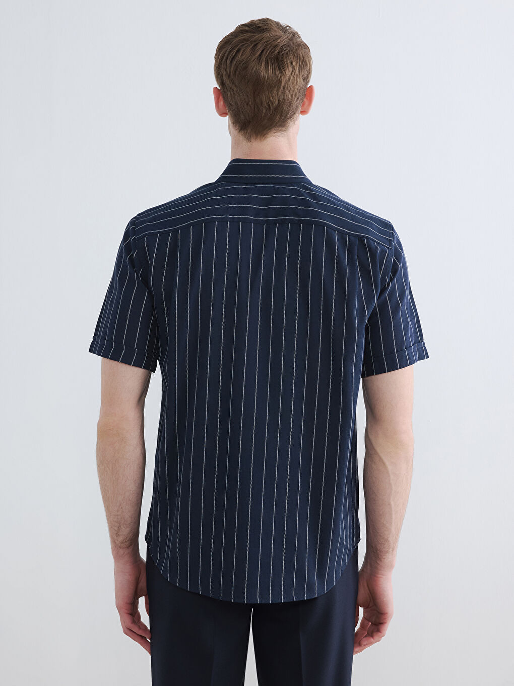 Lacivert Regular Fit Çizgili Erkek Gömlek-3