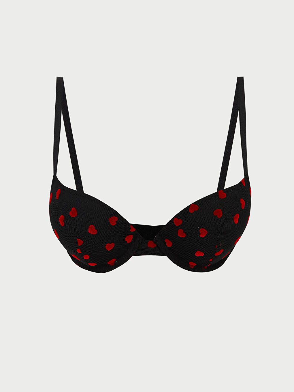 Siyah Balenli Dolgulu Kalp Nakışlı Tişört Sütyen