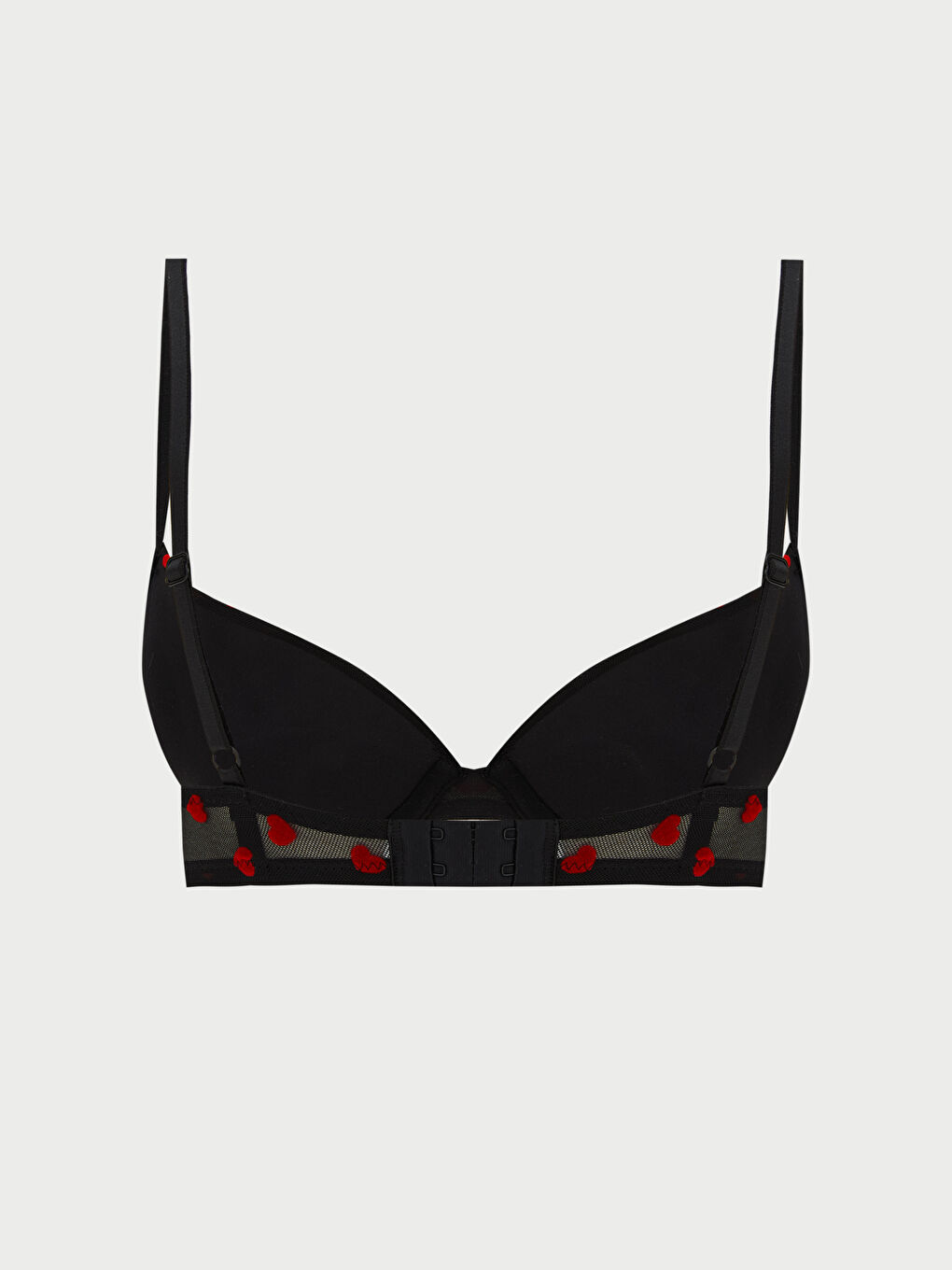 Siyah Balenli Dolgulu Kalp Nakışlı Tişört Sütyen-1