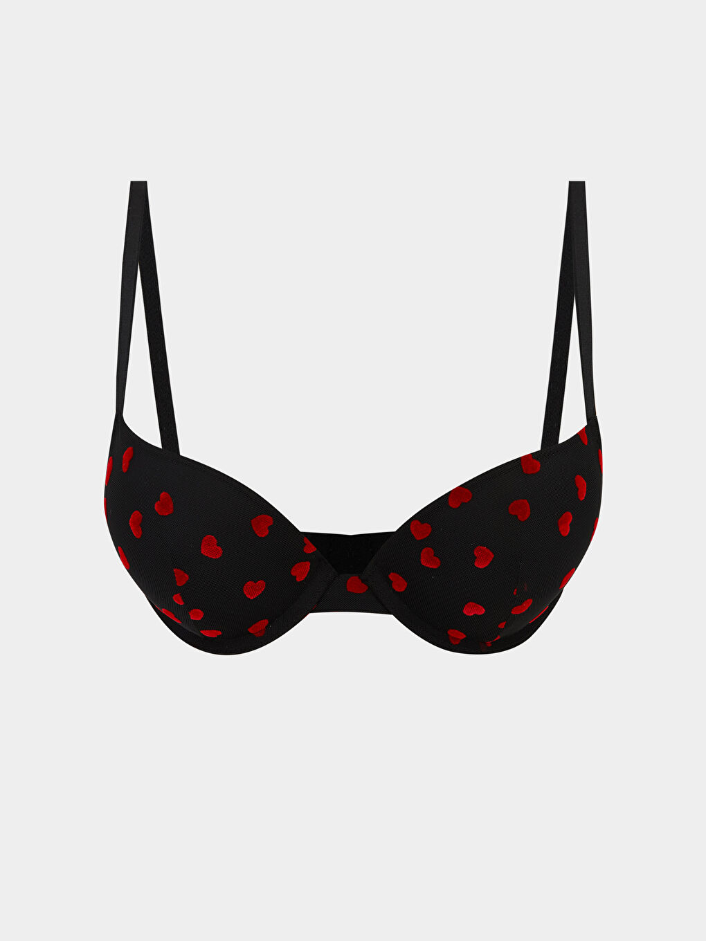 Siyah Balenli Dolgusuz Kalp Nakışlı Tişört Sütyen