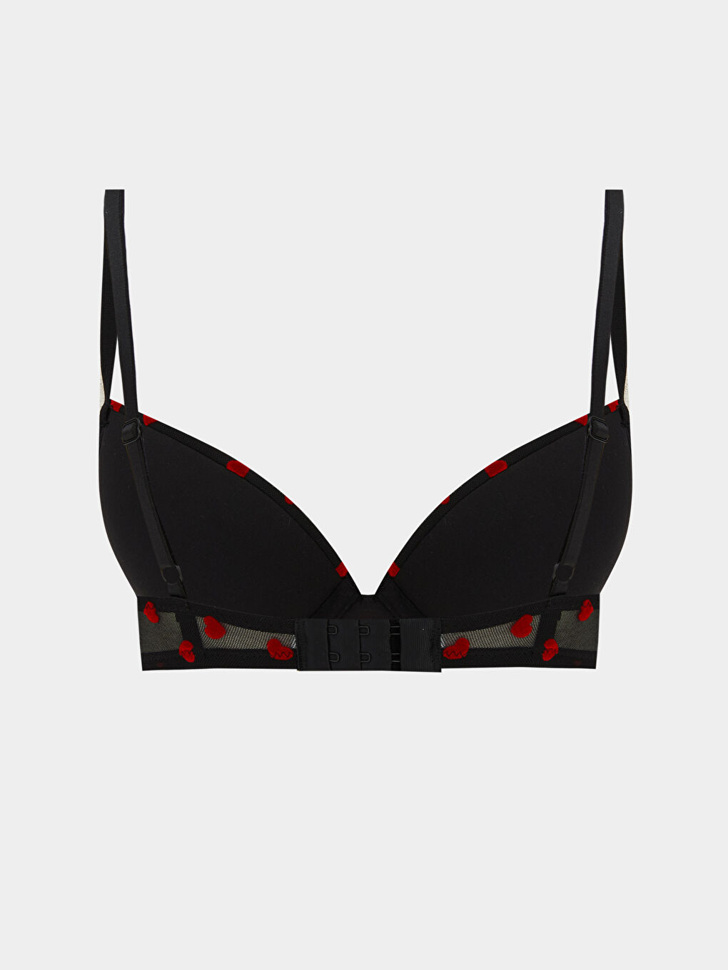 Siyah Balenli Dolgusuz Kalp Nakışlı Tişört Sütyen-1