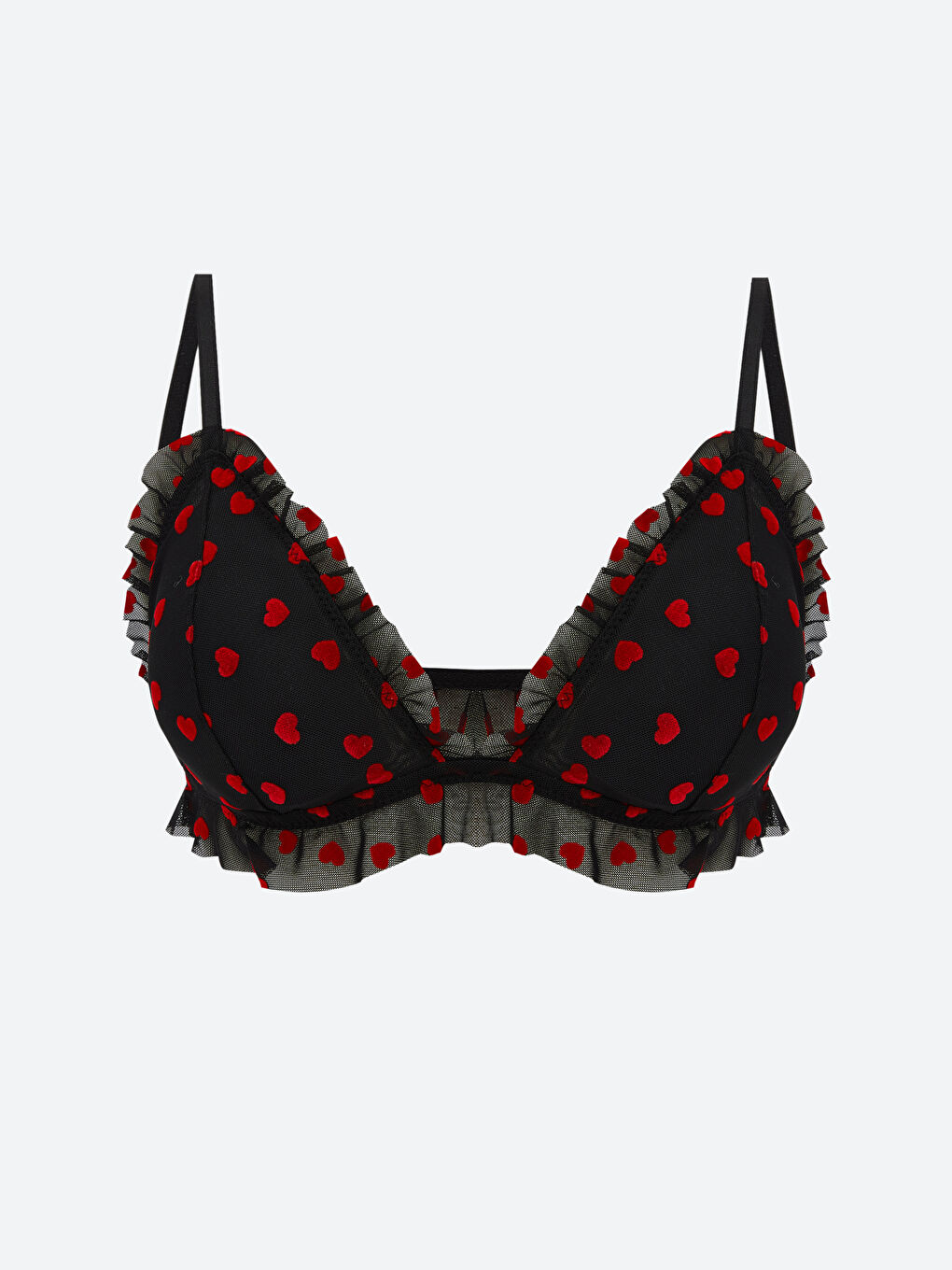 Siyah Balensiz Dolgusuz Kalp Nakışlı Bralet