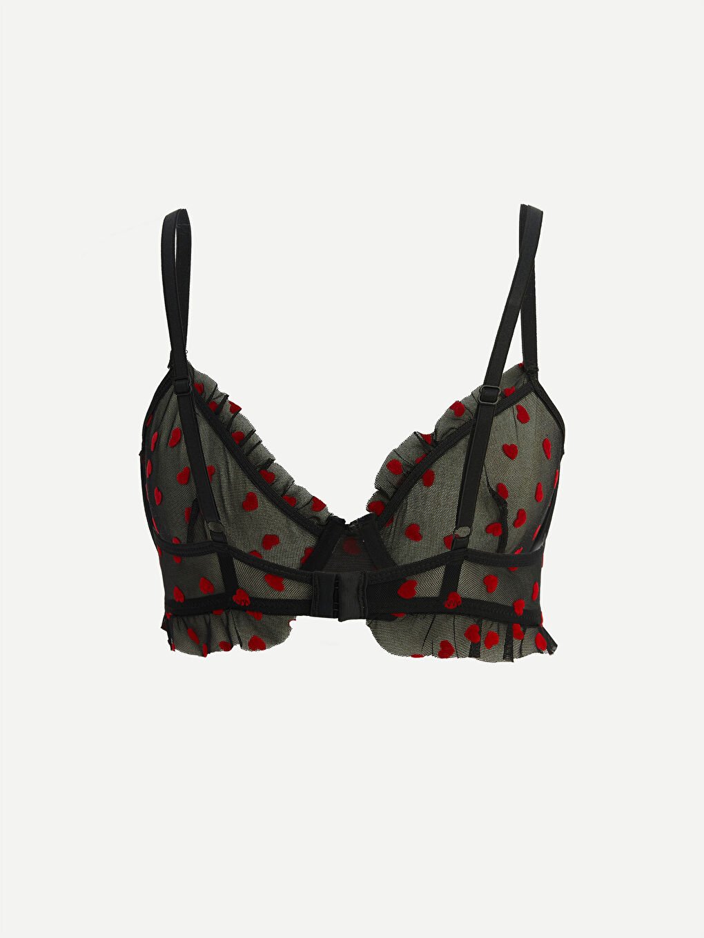 Siyah Balenli Dolgusuz Kalp Desenli Tişört Sütyen-1