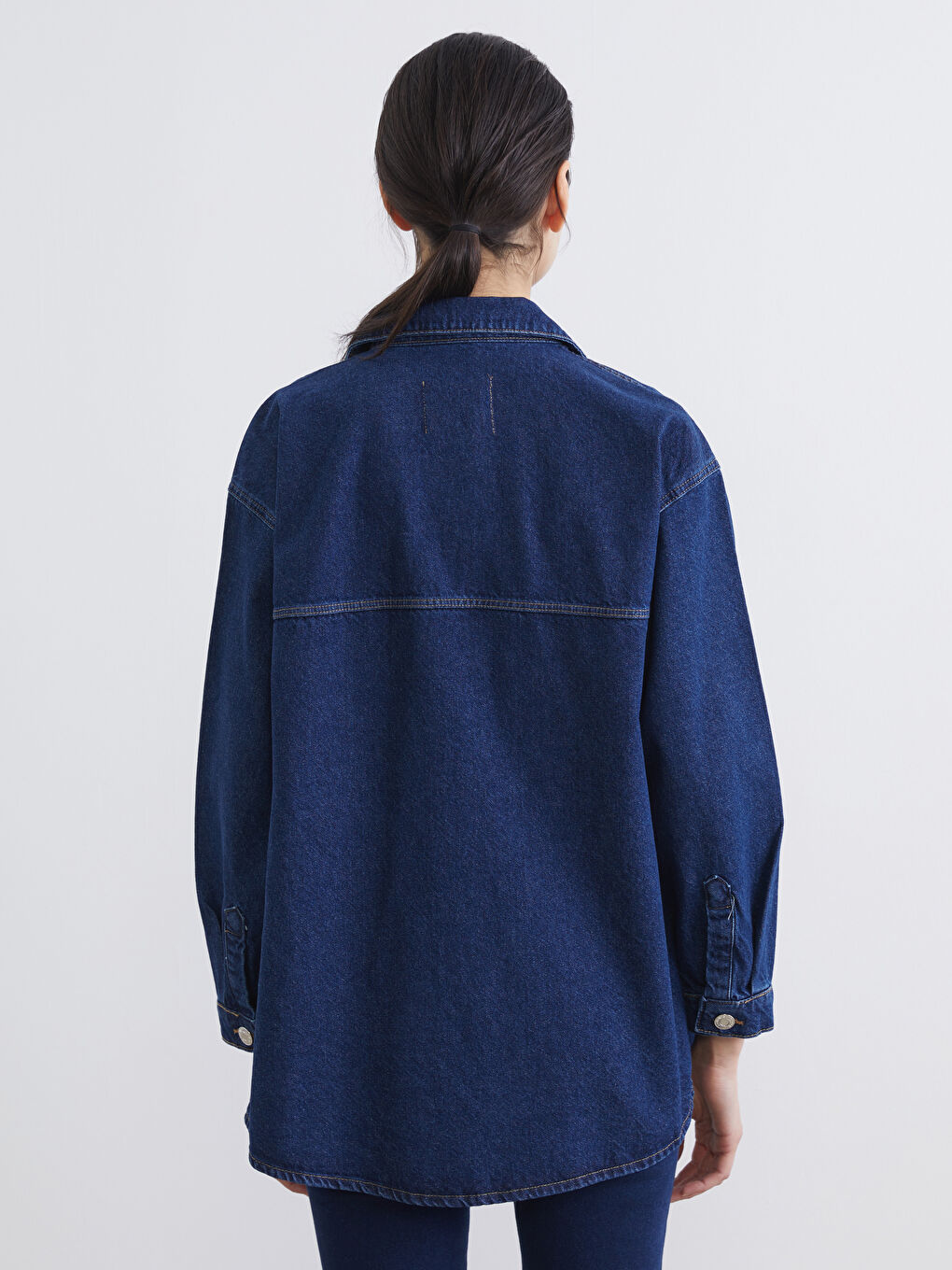 İndigo Gömlek Yaka Kadın Jean Ceket-3