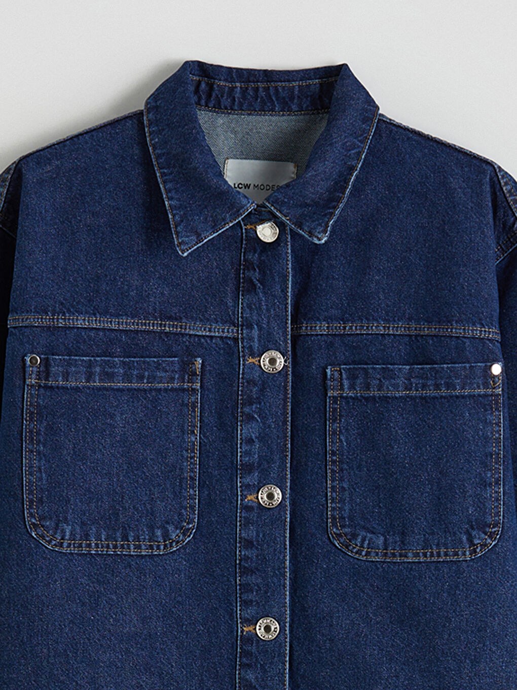 İndigo Gömlek Yaka Kadın Jean Ceket-5