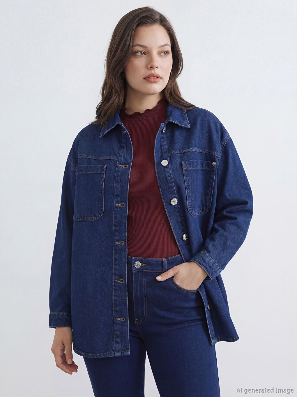 İndigo Gömlek Yaka Kadın Jean Ceket-1