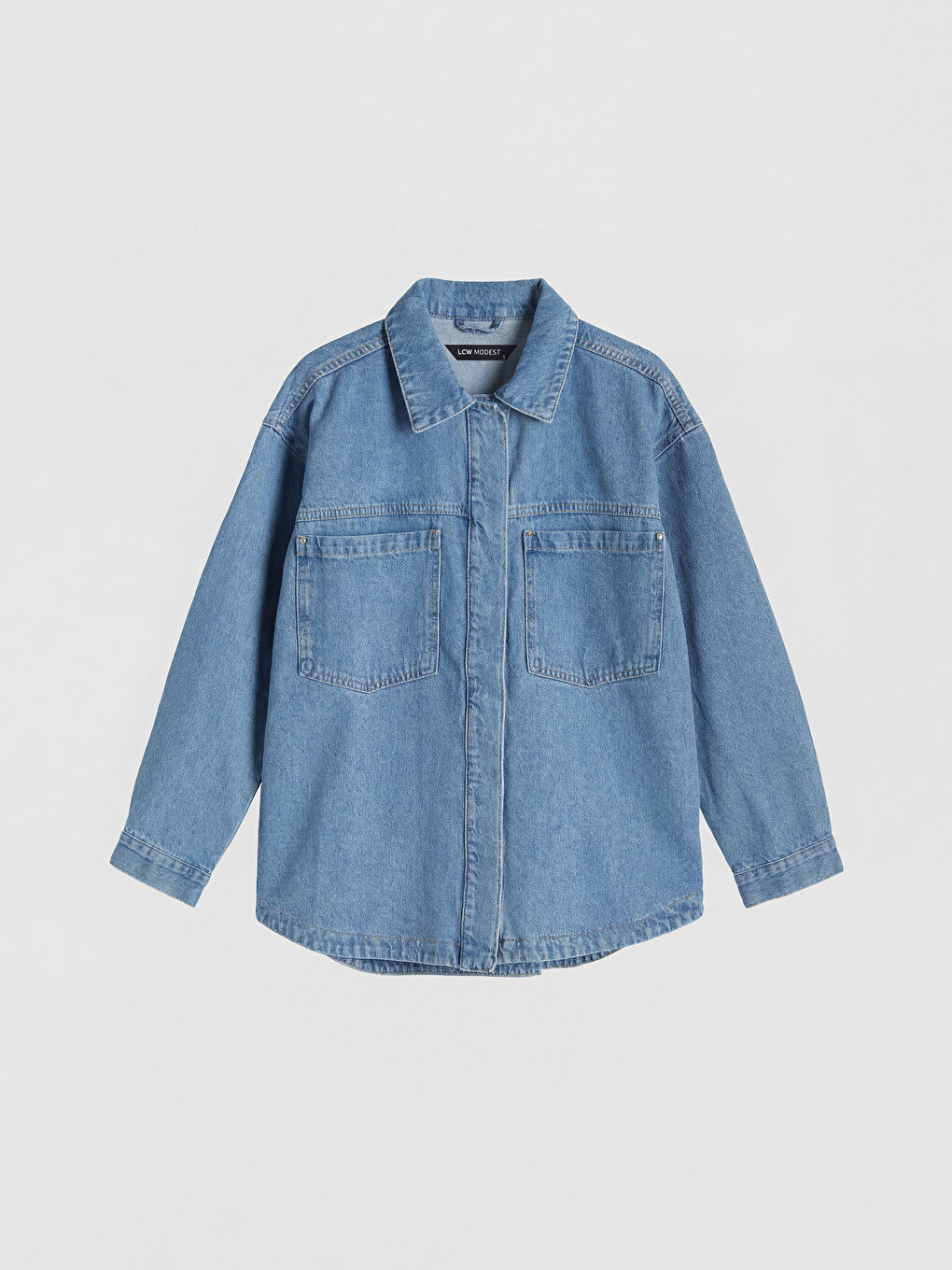 İndigo Gömlek Yaka Kadın Jean Ceket-4