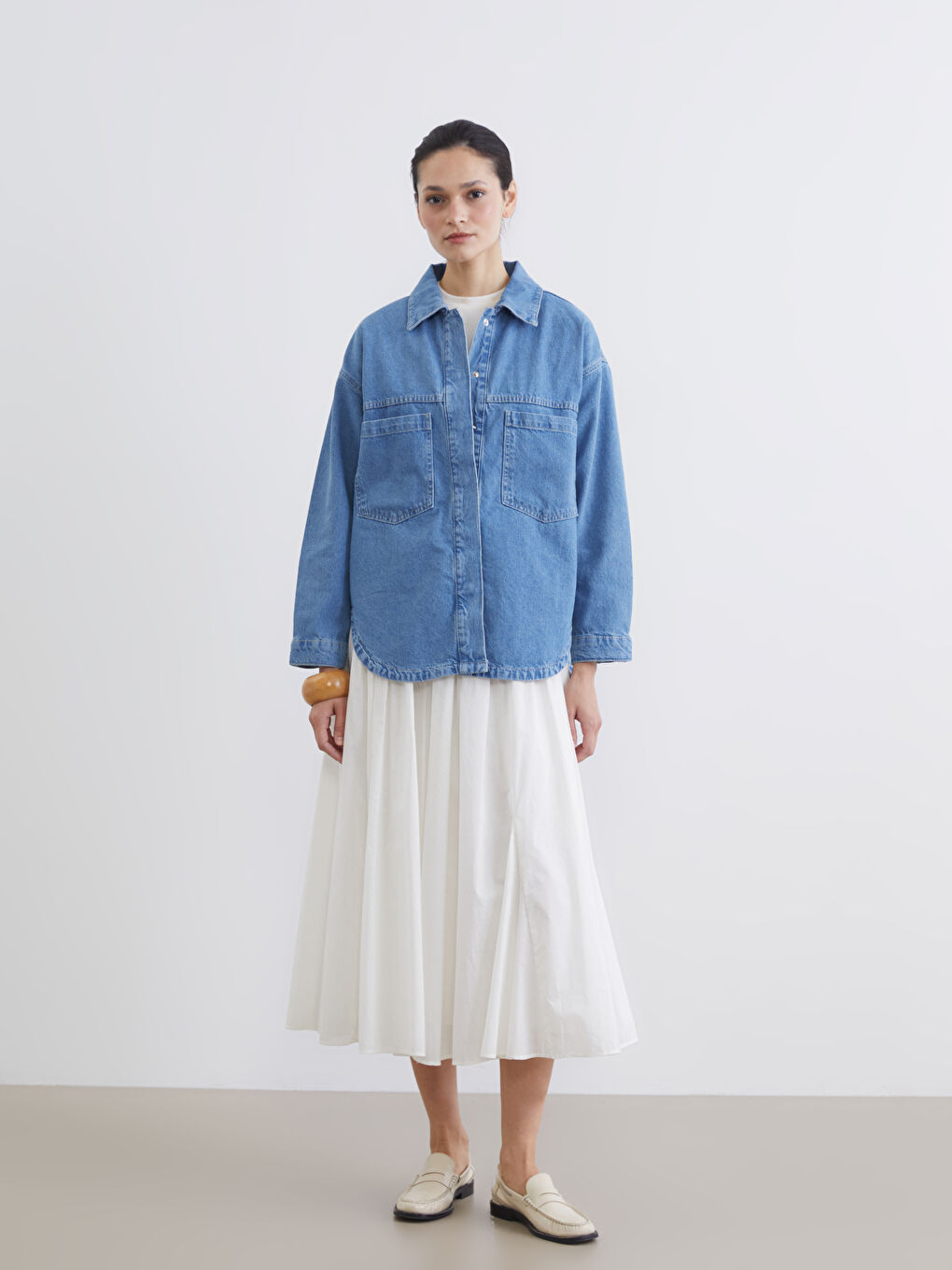 İndigo Gömlek Yaka Kadın Jean Ceket-1