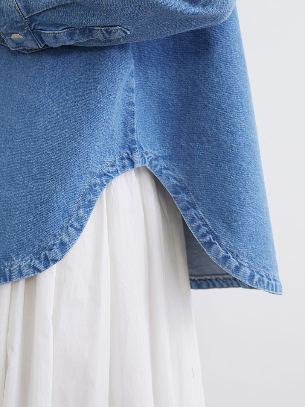 İndigo Gömlek Yaka Kadın Jean Ceket-3