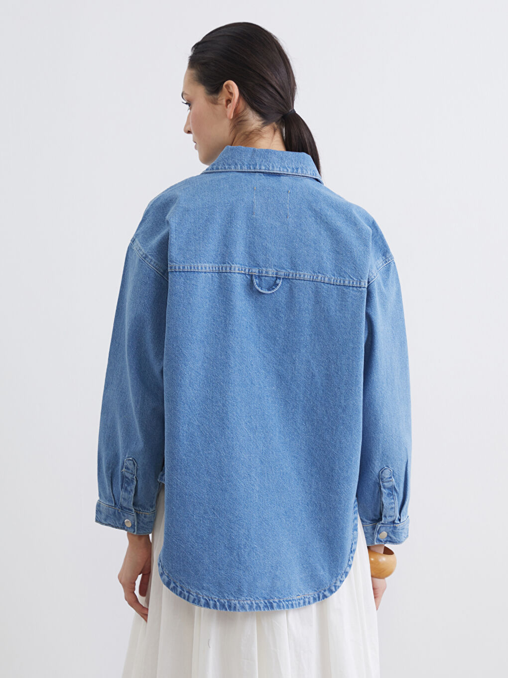 İndigo Gömlek Yaka Kadın Jean Ceket-4