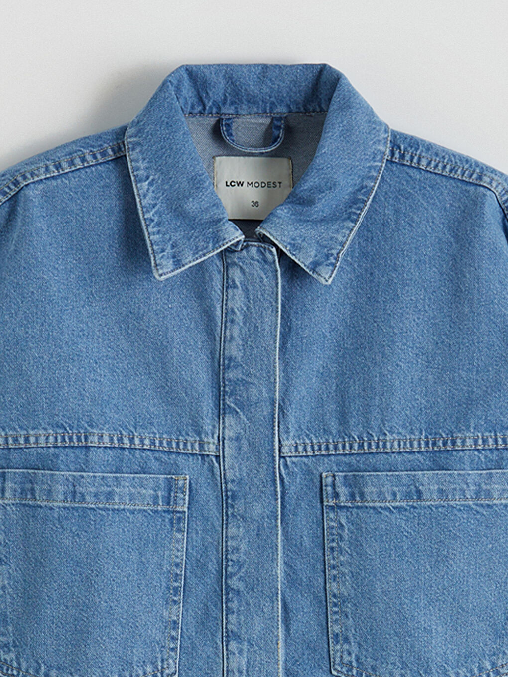 İndigo Gömlek Yaka Kadın Jean Ceket-6